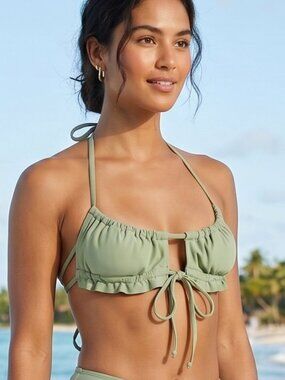 NWT | Sports Illustrated | Sage Green Ruffle Bralette Bikini Top | XS